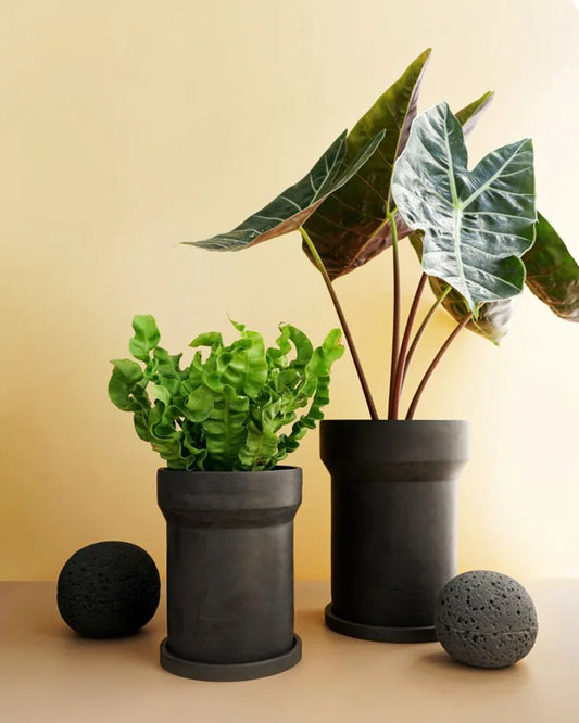 Black Cylinder Chimney Planter – Minimalist Matte Flower Pot