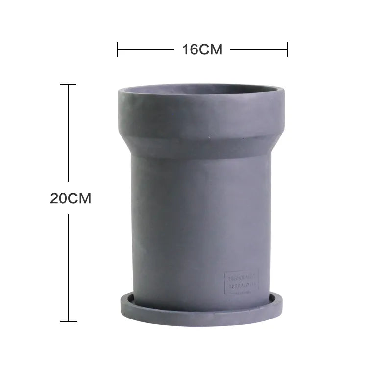 Black Cylinder Chimney Planter – Minimalist Matte Flower Pot