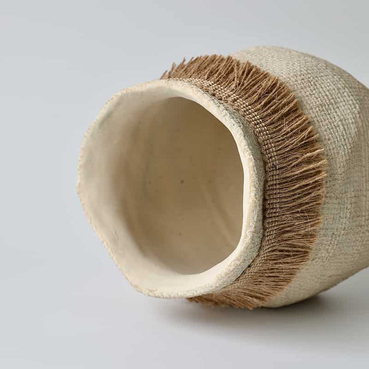 Bohemian Woven Plant Pot – Natural Cotton & Tassel Design