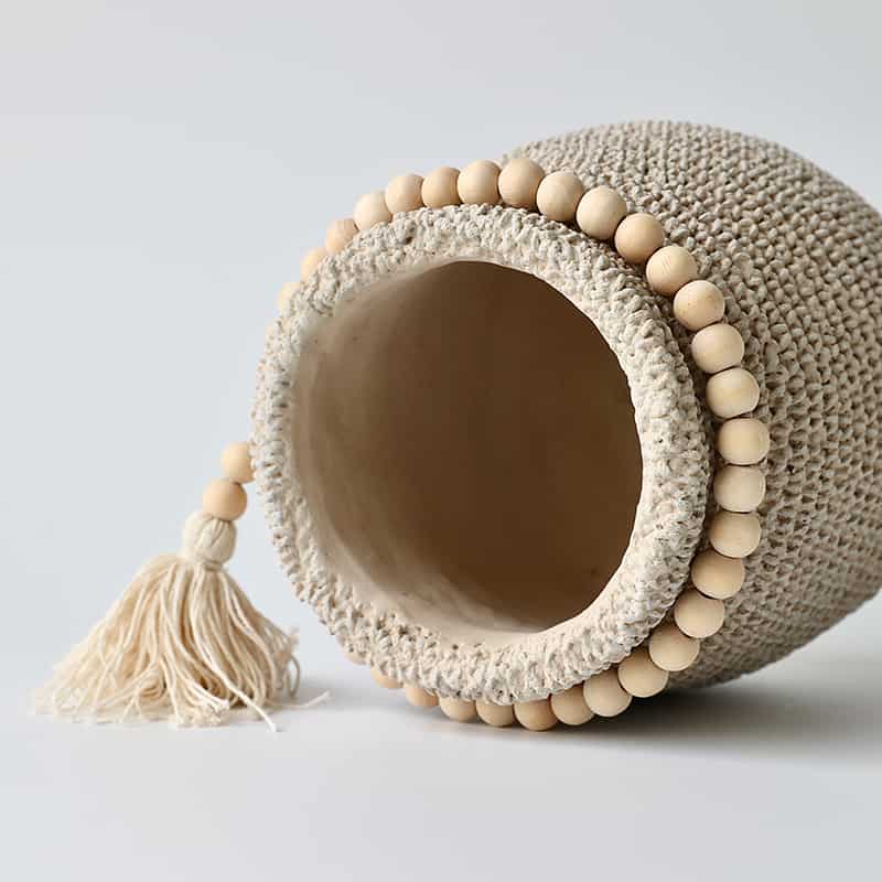 Bohemian Woven Plant Pot – Natural Cotton & Tassel Design