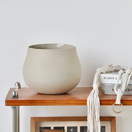 Cream Hanging Planter With Rope– Minimalist Macrame Pot