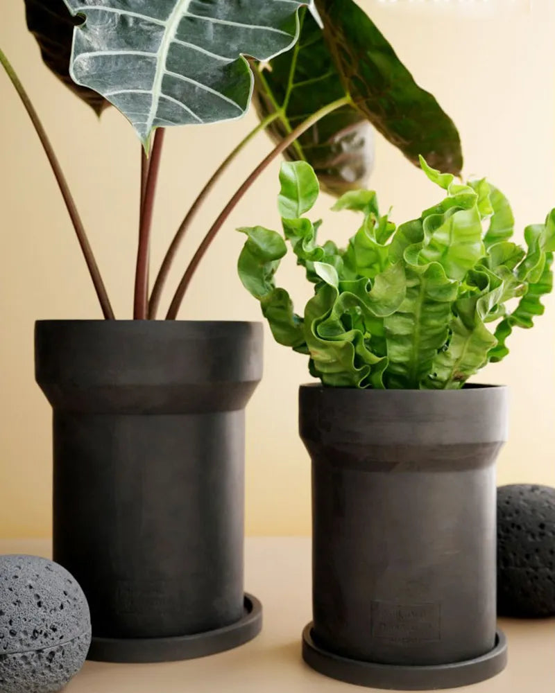 Black Cylinder Chimney Planter – Minimalist Matte Flower Pot
