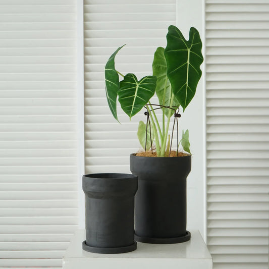 Black Cylinder Chimney Planter – Minimalist Matte Flower Pot
